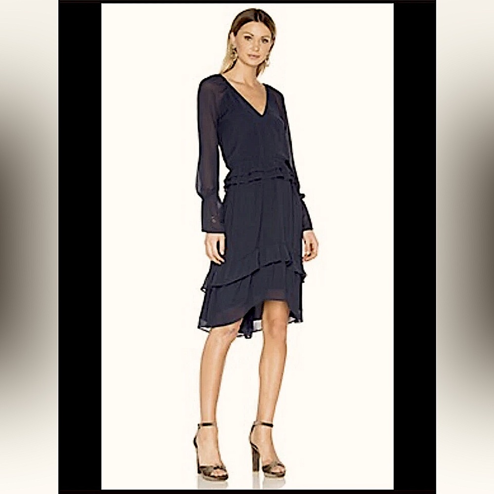 RAMY BROOK Waverly Black Ruffle Hem Midi Dress Size Extra Small XS